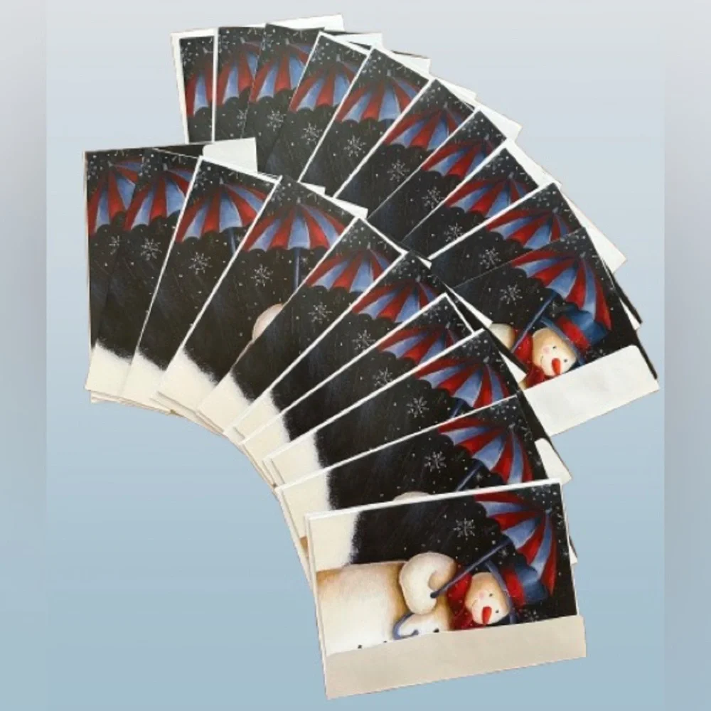 New 18 of Holiday Cards “Snowman with Umbrella” with envelopes.